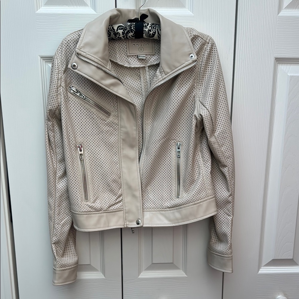 Blank NYC Cream Faux Leather Jacket with Structured Shoulders,New without tag